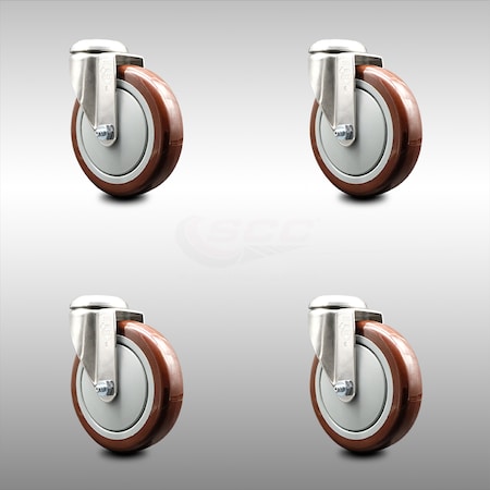 Service Caster 5 Inch 316SS Maroon Polyurethane Wheel Swivel Bolt Hole Caster Set SCC SCC-SS316BH20S514-PPUB-MRN-4